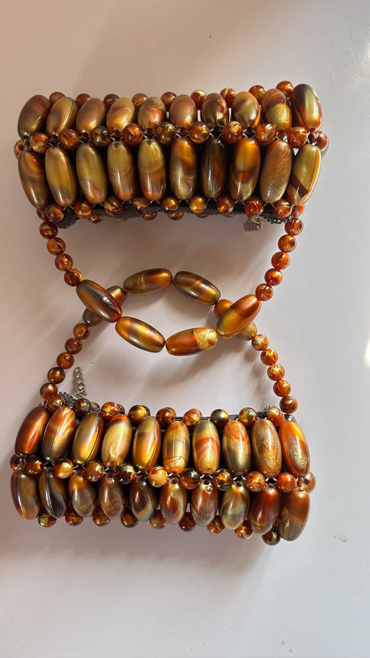 Gold Brown Beaded Mini Bag – Luxury Crystal Statement Handbag | EssyLuxe