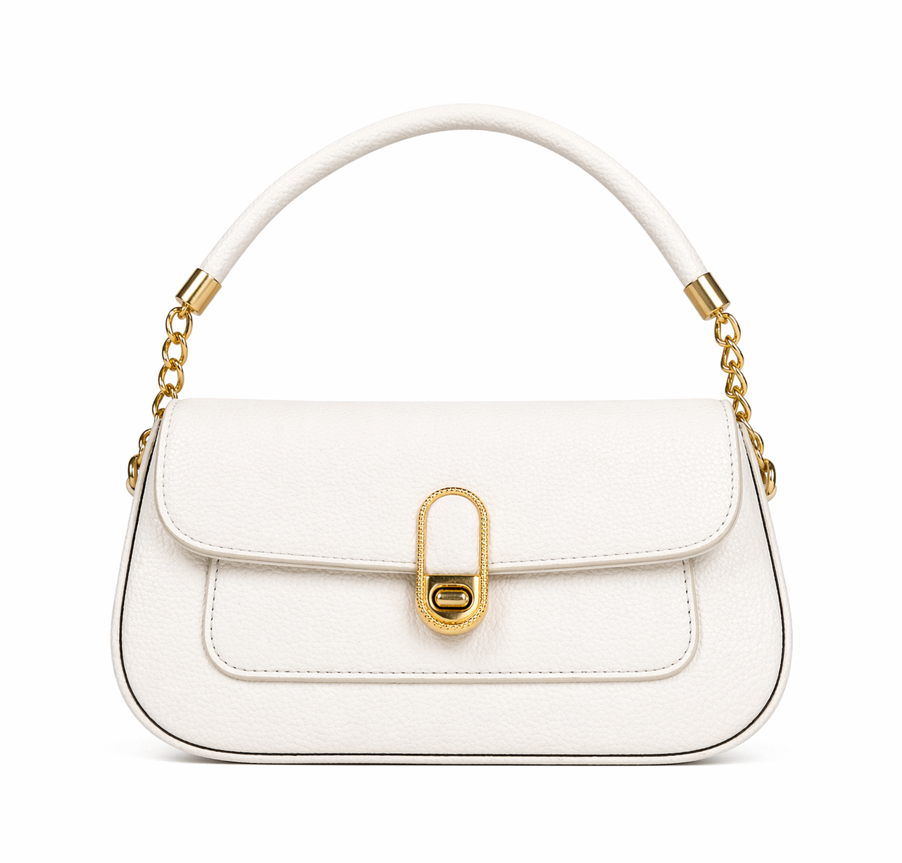 Elegant Long Handle Ribbed Purse with Gold Accents - Multi-Color Options