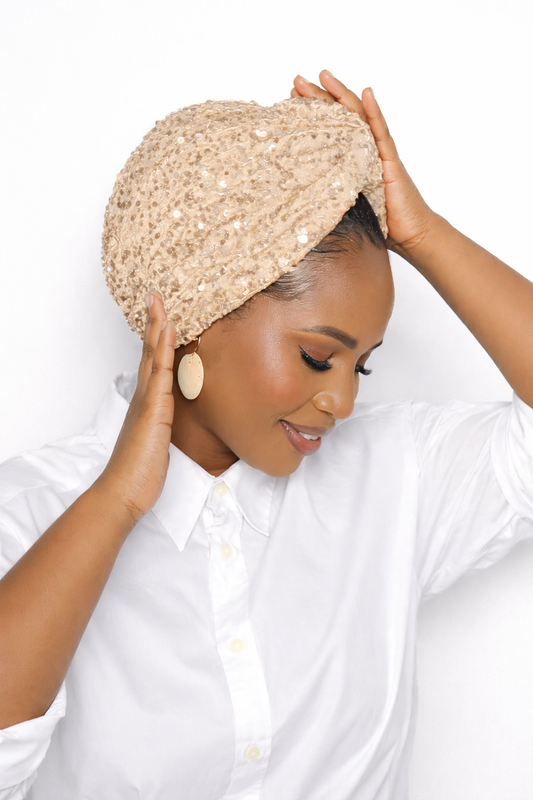 Sequin Velvet Turban Headwrap for Women – African Stretch Headwrap | Glam Wedding & Church Hair Cover