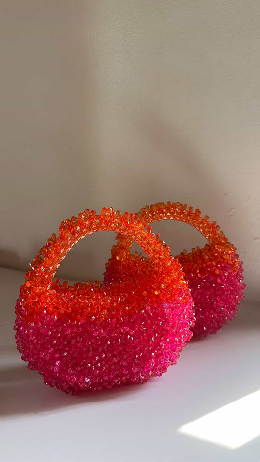 Orange & Pink Beaded Mini Bag – Crystal Statement Purse | EssyLuxe