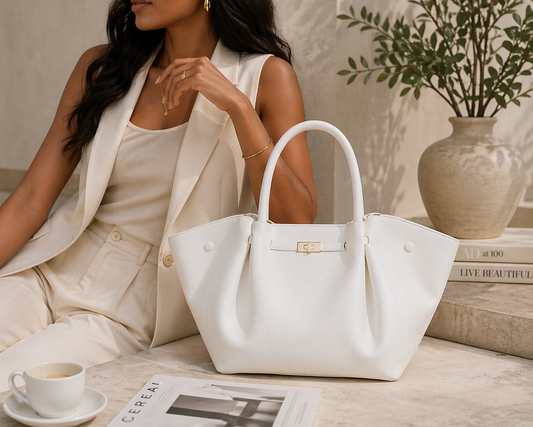 Large White Tote Bag – Elegant Leather Shoulder Handbag for Women | Everyday Luxury Work Bag | EssyLuxe
