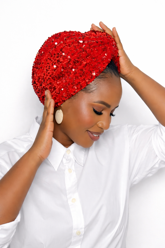 Sequin Velvet Turban Headwrap for Women – African Stretch Headwrap | Glam Wedding & Church Hair Cover
