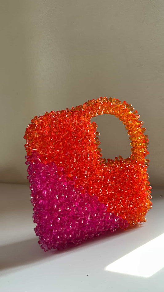 Orange Pink Beaded Mini Bag – Crystal Statement Purse | EssyLuxe