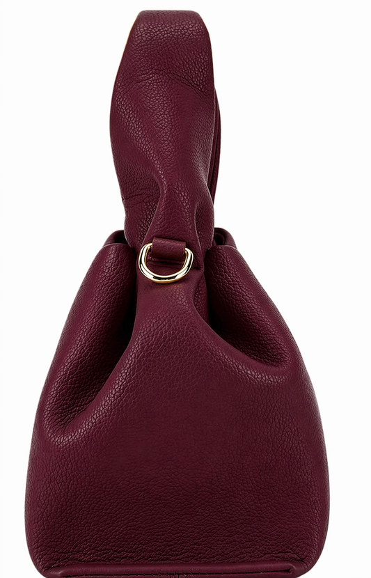 Leather Shoulder Bag – Khaki & Burgundy Slouchy Handbag | Everyday Underarm Purse | EssyLuxe