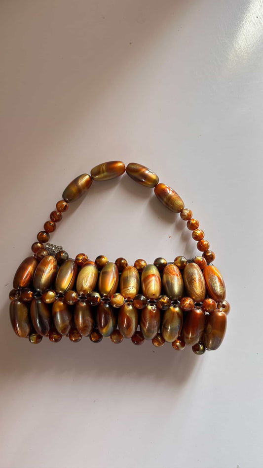 Gold Brown Beaded Mini Bag – Luxury Crystal Statement Handbag | EssyLuxe