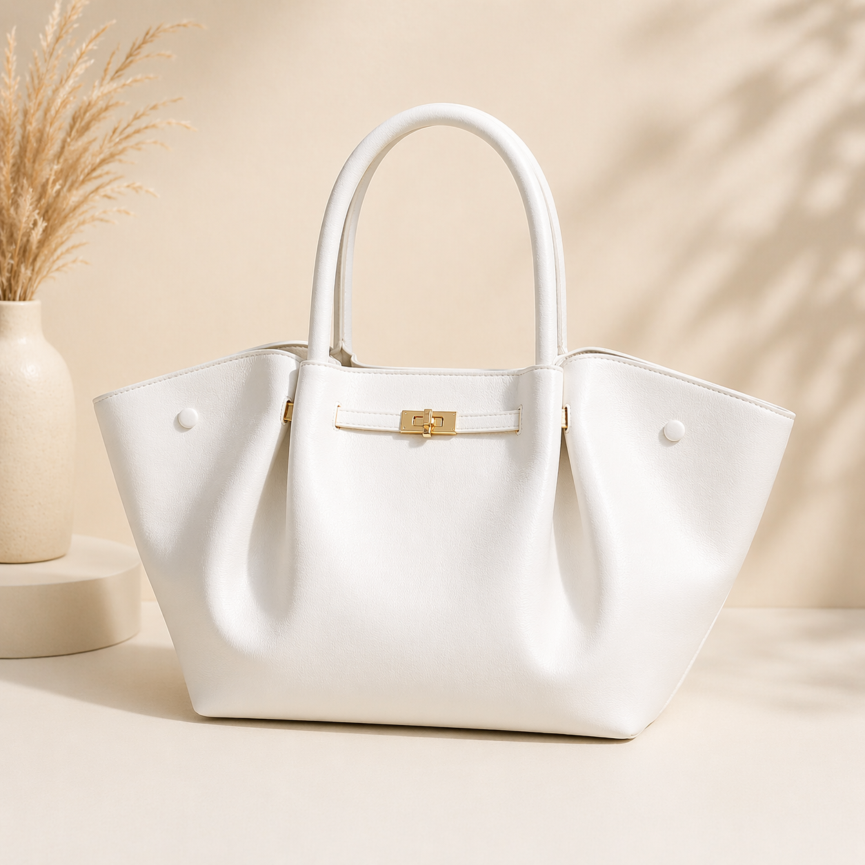Large White Tote Bag – Elegant Leather Shoulder Handbag for Women | Everyday Luxury Work Bag | EssyLuxe