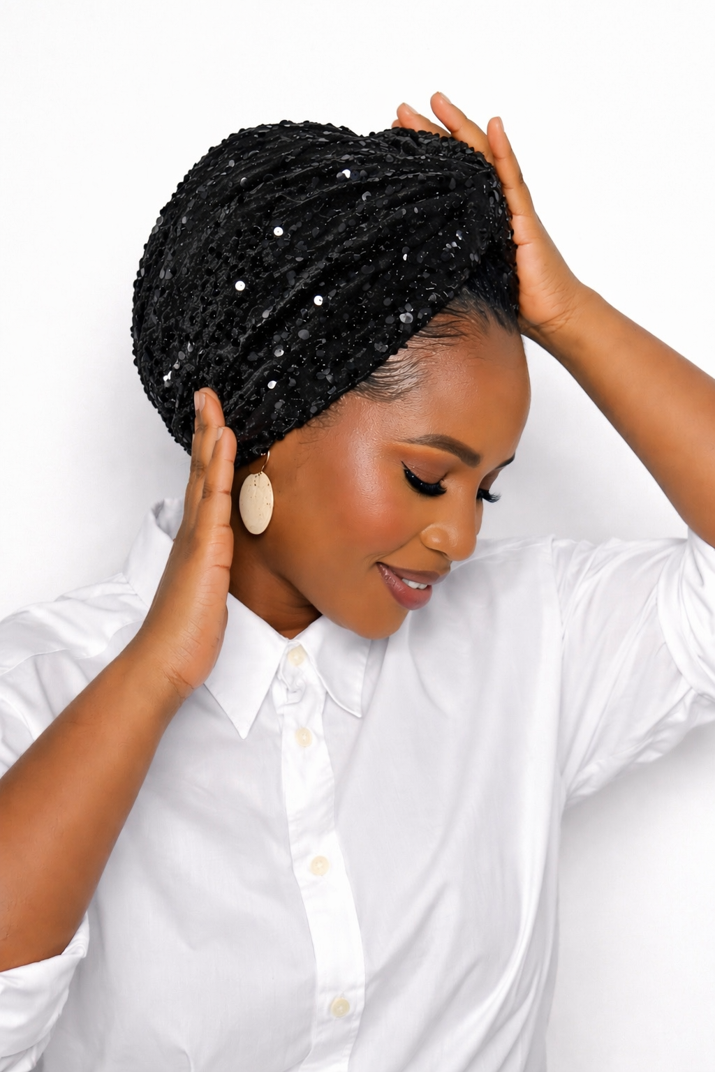 Sequin Velvet Turban Headwrap for Women – African Stretch Headwrap | Glam Wedding & Church Hair Cover