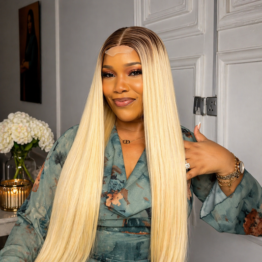 30” Blonde Highlight Straight Lace Front Wig (Transparent Lace)