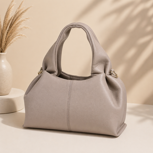 Leather Shoulder Bag – Khaki & Burgundy Slouchy Handbag | Everyday Underarm Purse | EssyLuxe