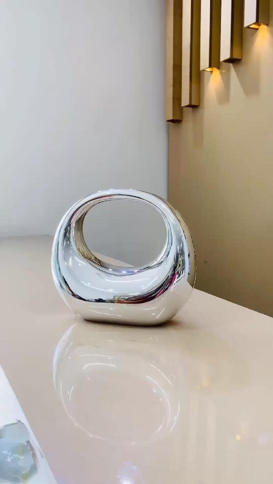 Futuristic Silver Sculptural Handbag – Modern Geometric Metallic Purse – Statement Evening Clutch for Women