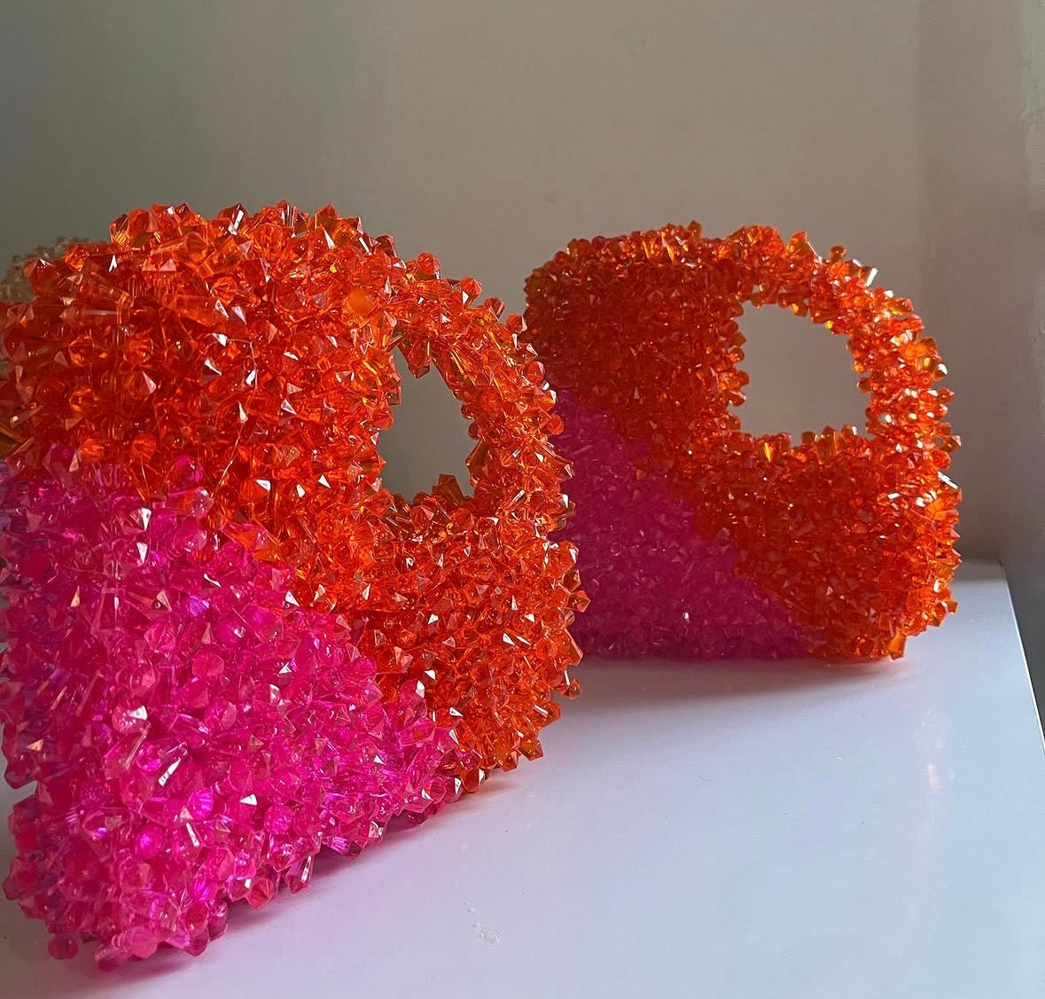 Orange Pink Beaded Mini Bag – Crystal Statement Purse | EssyLuxe