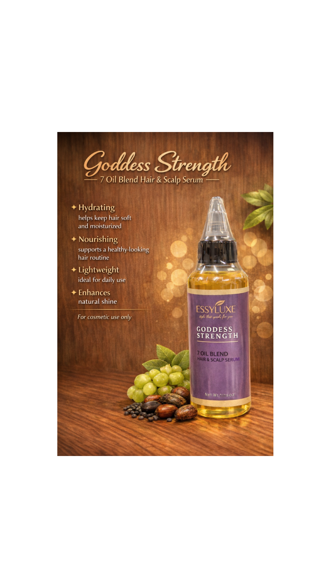 A lightweight 7-oil blend designed to hydrate, nourish, and enhance natural shine while supporting a healthy-looking hair routine.