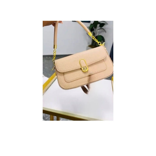 Elegant Long Handle Ribbed Purse with Gold Accents - Multi-Color Options