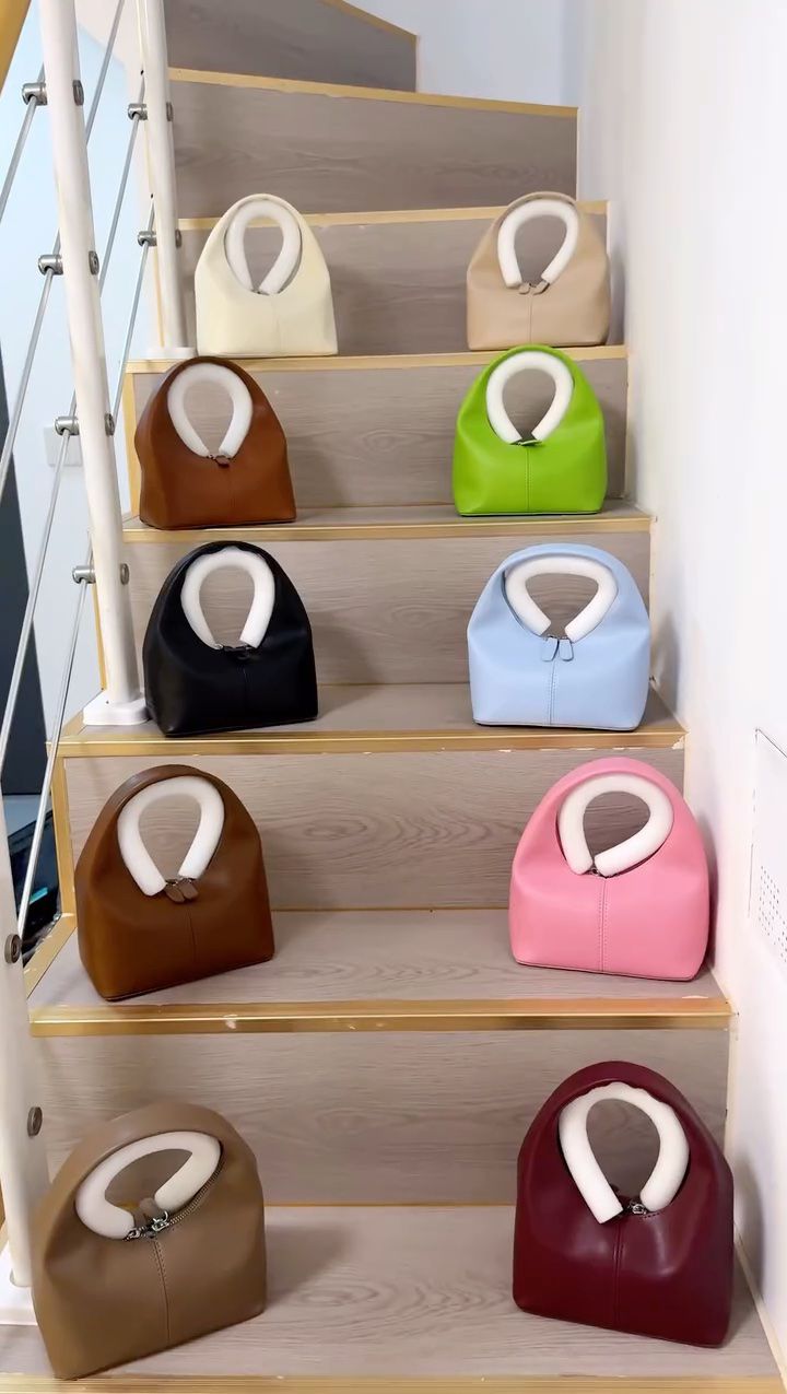 Leather Handbag - Unique Curved Handle Design