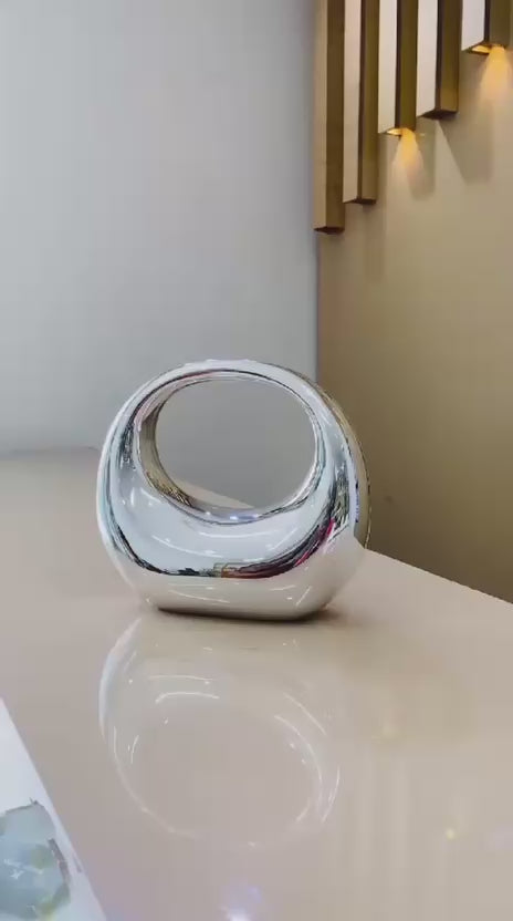 Futuristic Silver Sculptural Handbag – Modern Geometric Metallic Purse – Statement Evening Clutch for Women