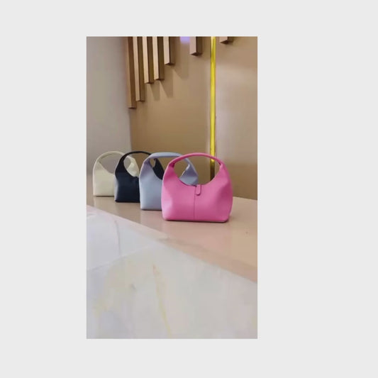 Leather Handbag - Unique Curved Handle Design