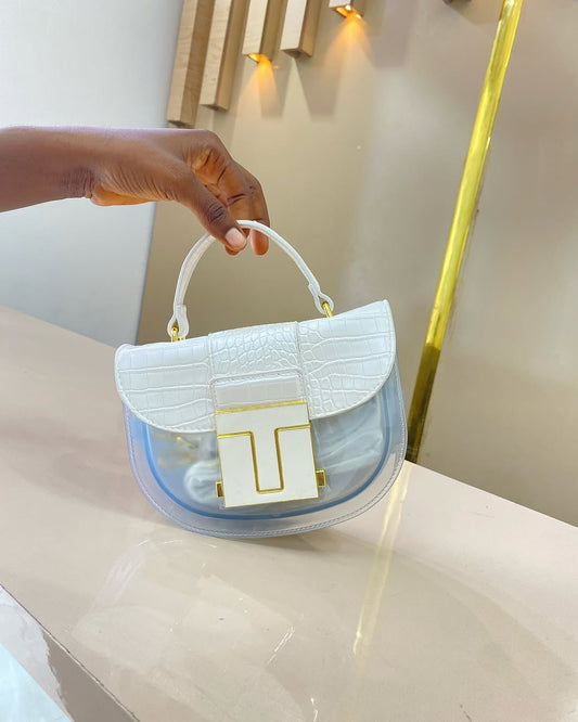 Luxury Mini Top Handle Bag Croc Embossed Clear Panel – Black, White, Gold